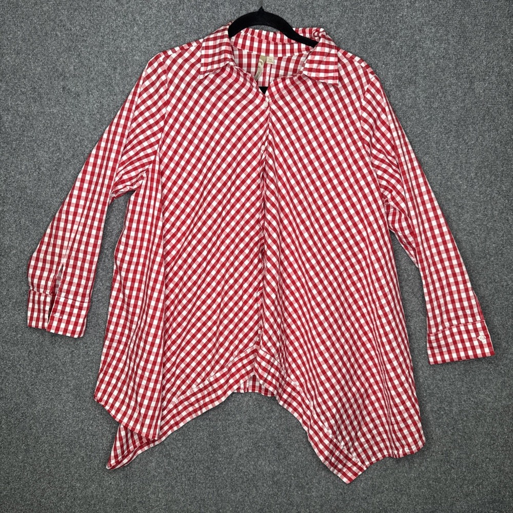 COMFY USA Size M Red White Gingham Plaid Check Blouse Shirt Button Up Tops